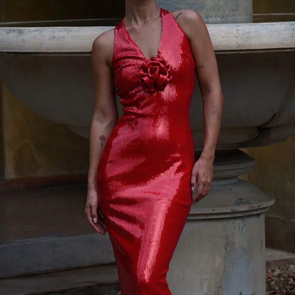 Meshki Red Eliza Rose Sequin Maxi Dress